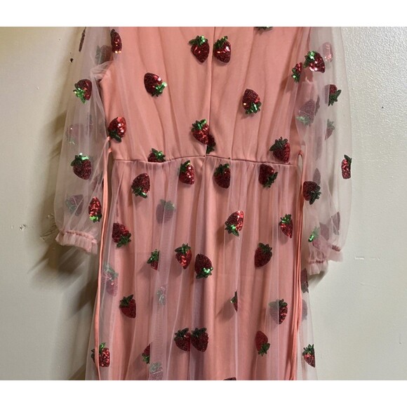 Handmade Regency Era Bridgerton Dress Large Strawberry Sequins Lace Maxi Pink - Picture 9 of 10